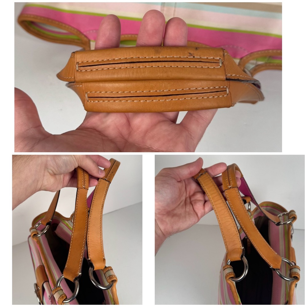 Coach Hampton Soho Buckle Multicolor Striped Twill Tote Bag Purse Vintage Y2K - Picture 7 of 8